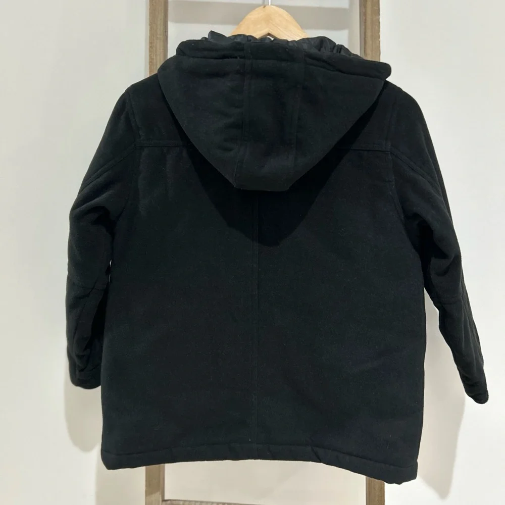 Gymboree Boys Black Car Hooded Coat Button Up Zip Up Pockets Winter Size M 7-8